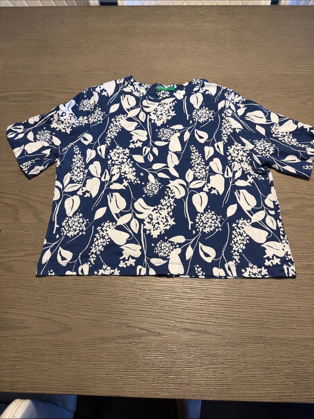 United Colors Of Benetton Navy and White Floral Tee